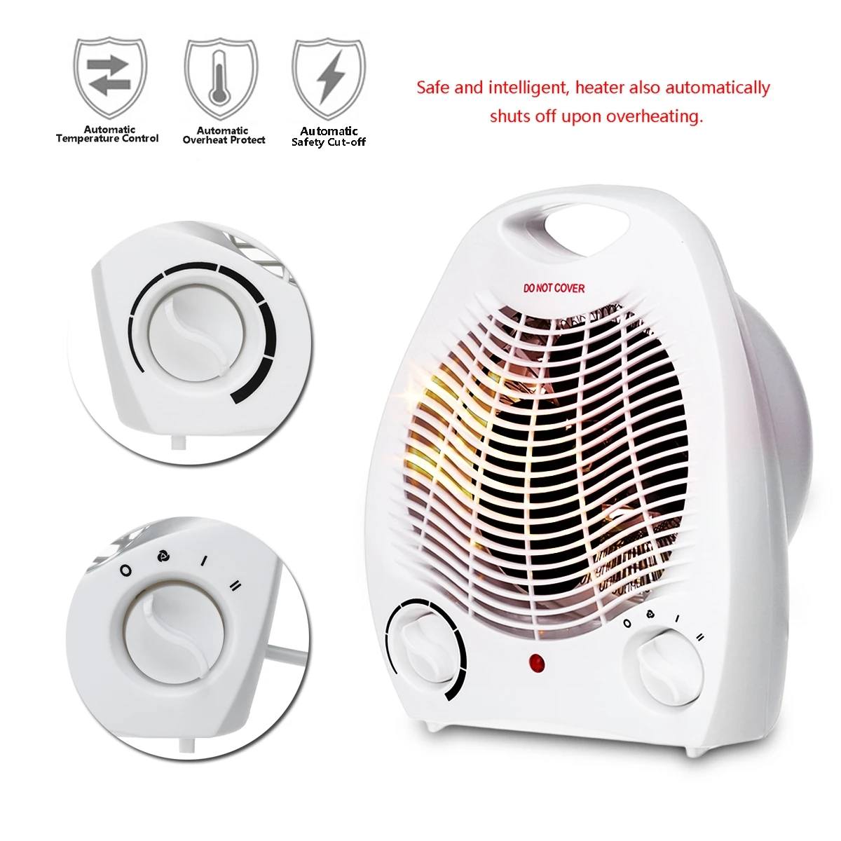 2In1 1000/2000W Electric Heater Cooler Kitchen Office Desktop Warm Air Heater Fan PTC Silent Fast Heat Thermostat Home Appliance