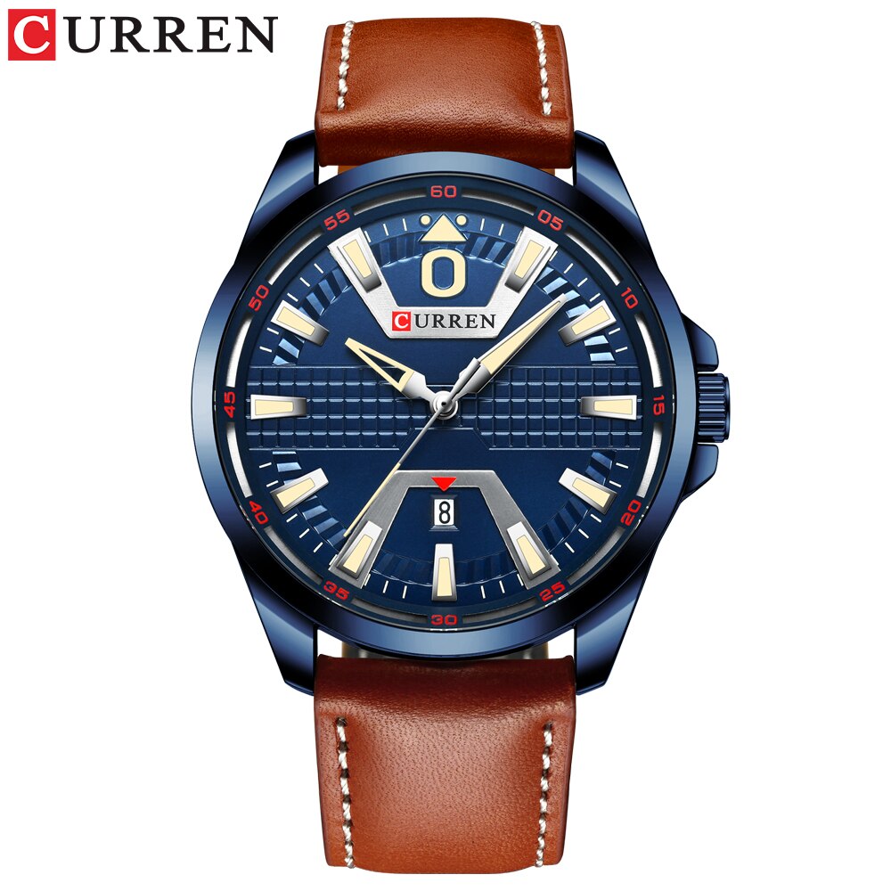 Curren 8379 relógio criativo homem moda relógio de luxo marca couro quartzo negócios relógio de pulso data automática relogio masculino: brown blue