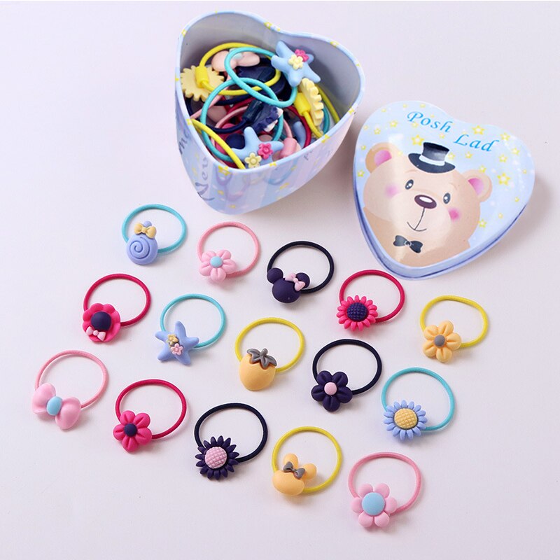 20 pièces/lot nouvelle boîte emballé filles mignon dessin animé élastique bandes de cheveux chapeaux chouchous bandes de caoutchouc bandeaux accessoires de cheveux