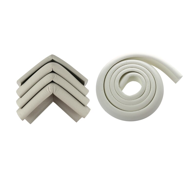 4Pcs Desk Table Edge Cover Guard Corner Protector Cushion Gray with Childproof Edge Corner Guard Cushion 2M (White)