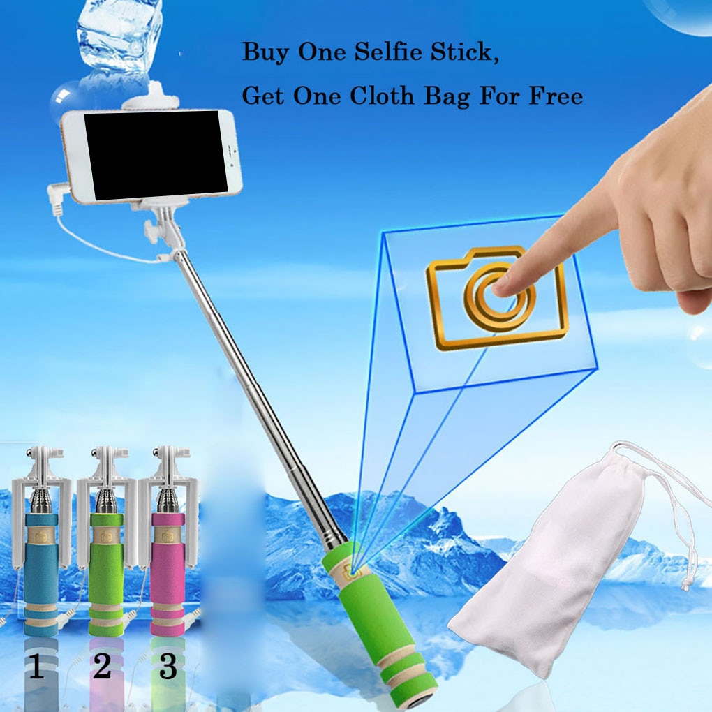 Mini palo Selfie de alambre de 5 colores, monopié remoto extensible de mano para teléfono móvil Samsung Xiaomi Android