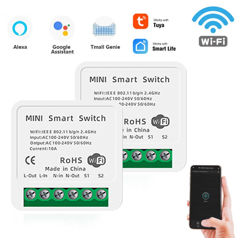 Mini WiFi Smart Light Switch DIY Breaker Module Smart Life Tuya App Remote Control Concealed Smart Switch For Alexa Google Home
