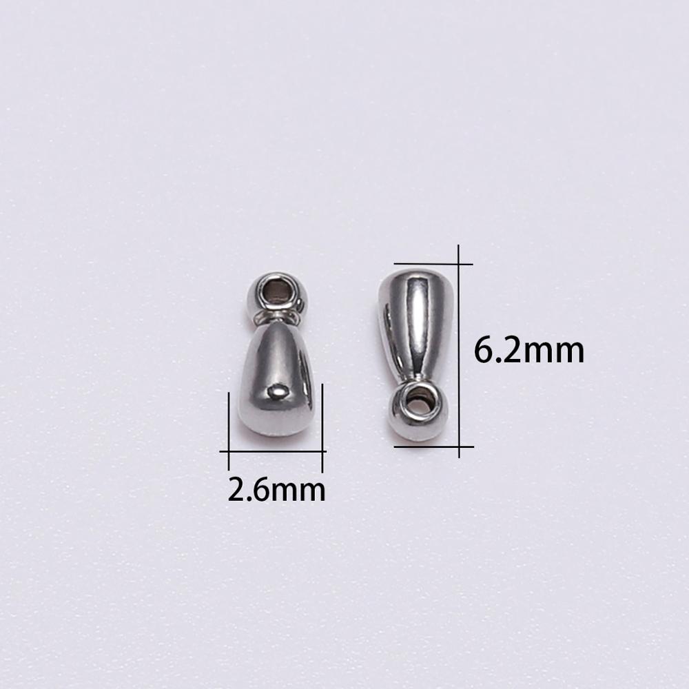 20 unids/lote de cuentas de acero inoxidable de 2,6x6,2mm, accesorio extensor de cadena colgante, cuentas de extremo de gota de agua para accesorios de fabricación de joyas DIY