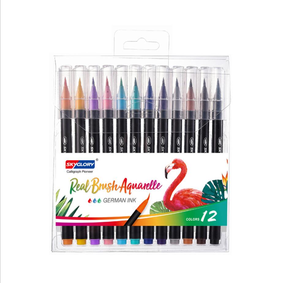 Pincel de punta fina para delinear, 36 colores, suave, para acuarela, punta de fieltro, dibujo, pintura, arte de acuarela, marcadores, escuela: 12 Colors