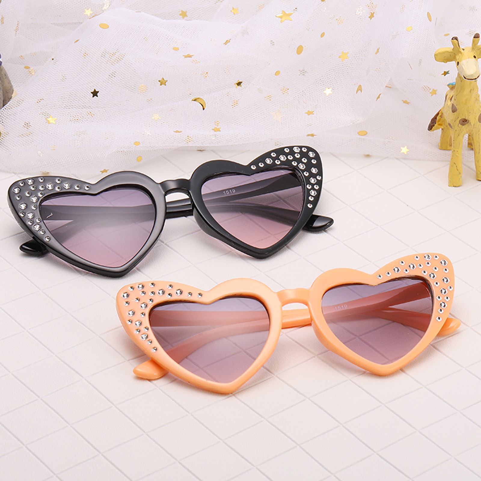 Kids Sunglasses Peach Heart Studded Children's Sunglasses Love High-end Rhinestone Girls Sunglasses