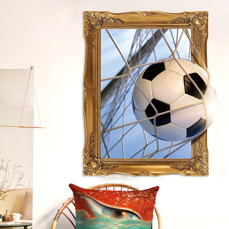 False window 3D score a goal Football wall sticker living room background sports home decoration mural stickers decals wallpaper