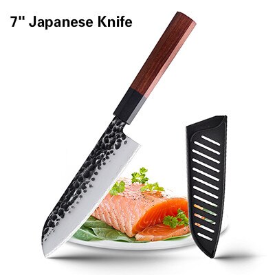 7 stk køkkenkniv sæt japanske kokknive 7 cr 17 rustfrit stål kød med høj kulstof santoku paringkniv meget sharf: 7 tommer japansk
