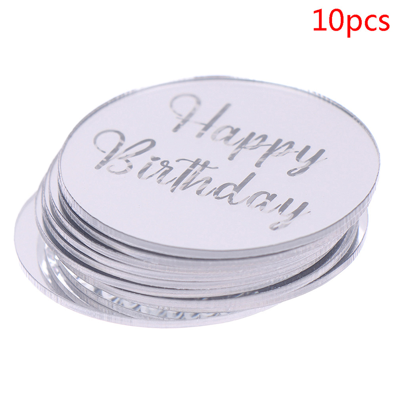 10pcs Set Gold Baby Shower Happy Birthday Cake Toppers Mirror Acrylic Baking Cupcakes Card Decorations Party Cupcake Insert Flag: SV