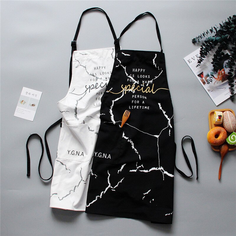 INS Nordic Katoenen Schort Zwart Wit Marmer Schorten Mannen Vrouwen met Grote Pocket Bib Overalls Keuken Bakken Accessoires