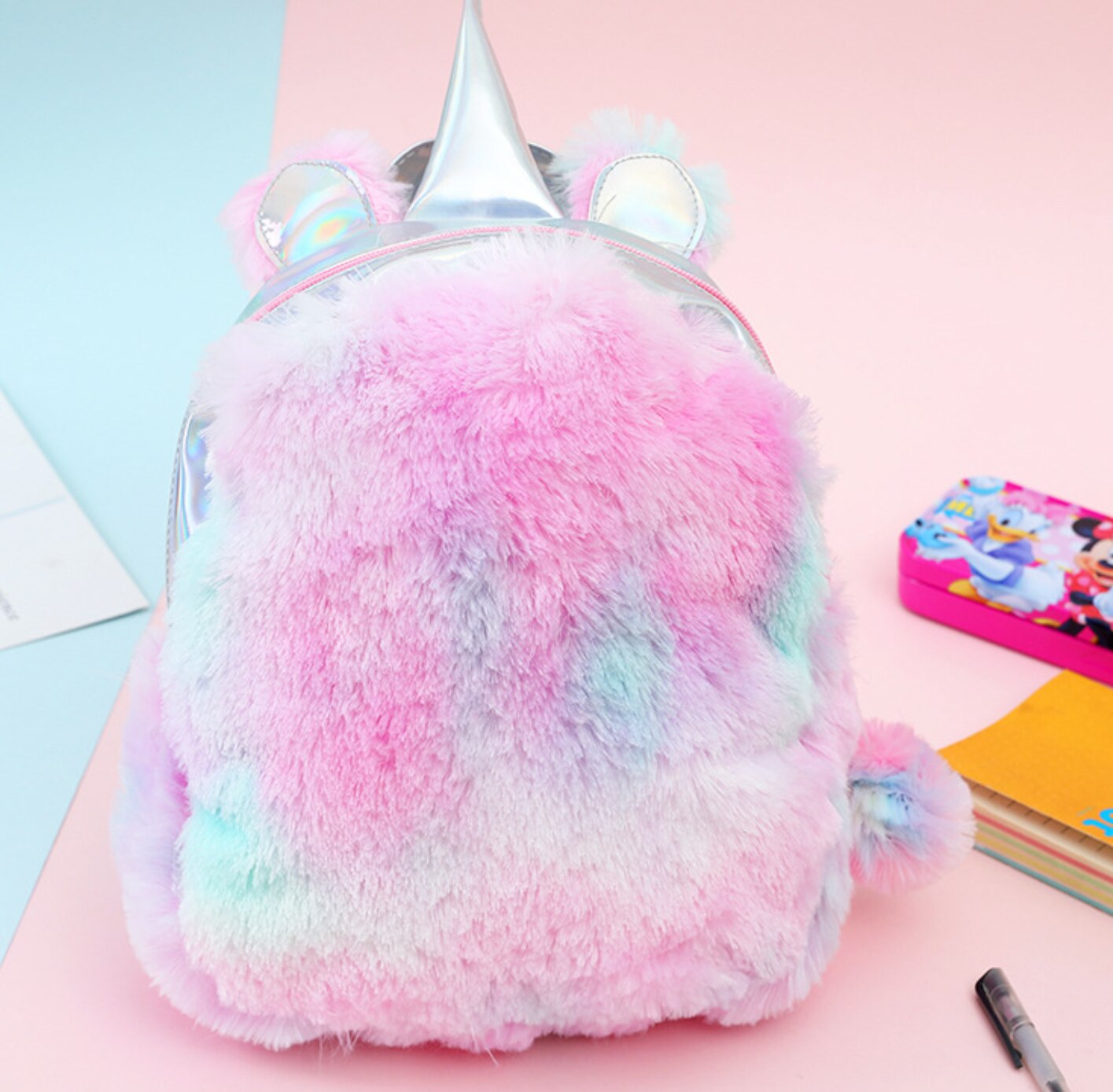 Women Backpack Plush With PVC Bags Girls Unicorn Multicolour Matching Student School Bags Japanese And Korean Travel Shopping