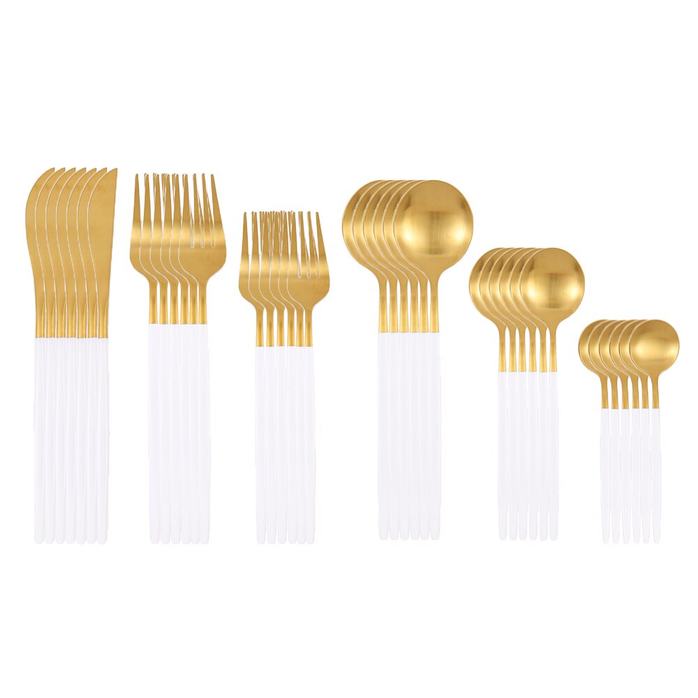 36 pièces or mat couverts ensemble de couverts en acier inoxydable vaisselle Dessert fourchette thé cuillère couteau argenterie cuisine vaisselle: White gold