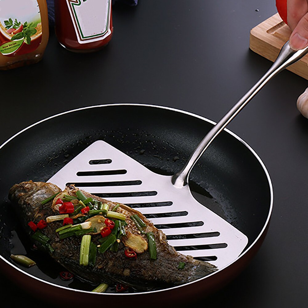 304 Stainless Steel Wide Fried Fish Spatulas Steak Shovel Fish Turner Slotted Beveled Kitchen Cooking Cookware Utensils