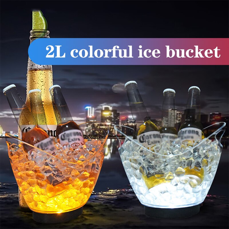 Portable Ice Bucket Waterproof 7 Color LED Ice Bucket Nightclub Bar Party Champagne Wine Bucket Transparent Light Wine Barrel