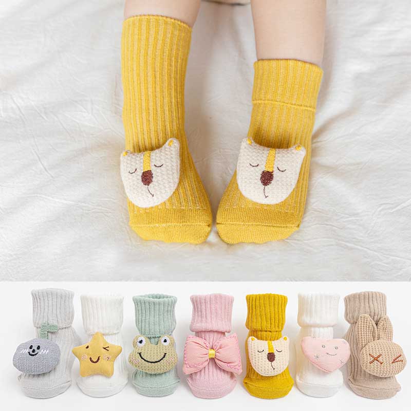 Babysocken mit Karikatur-motiven 3d einfarbig, mit schleife, rutschfester sohle, weich und warm, Ideal für babys und kleinkinder, für Höhle Winter.