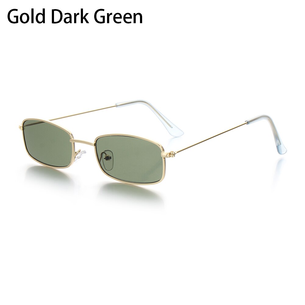 Unisex små retro nuancer rektangel solbriller farverige  uv400 metalramme klar linse solbriller briller til mænd kvinder beskyttelsesbriller: Guld mørkegrøn