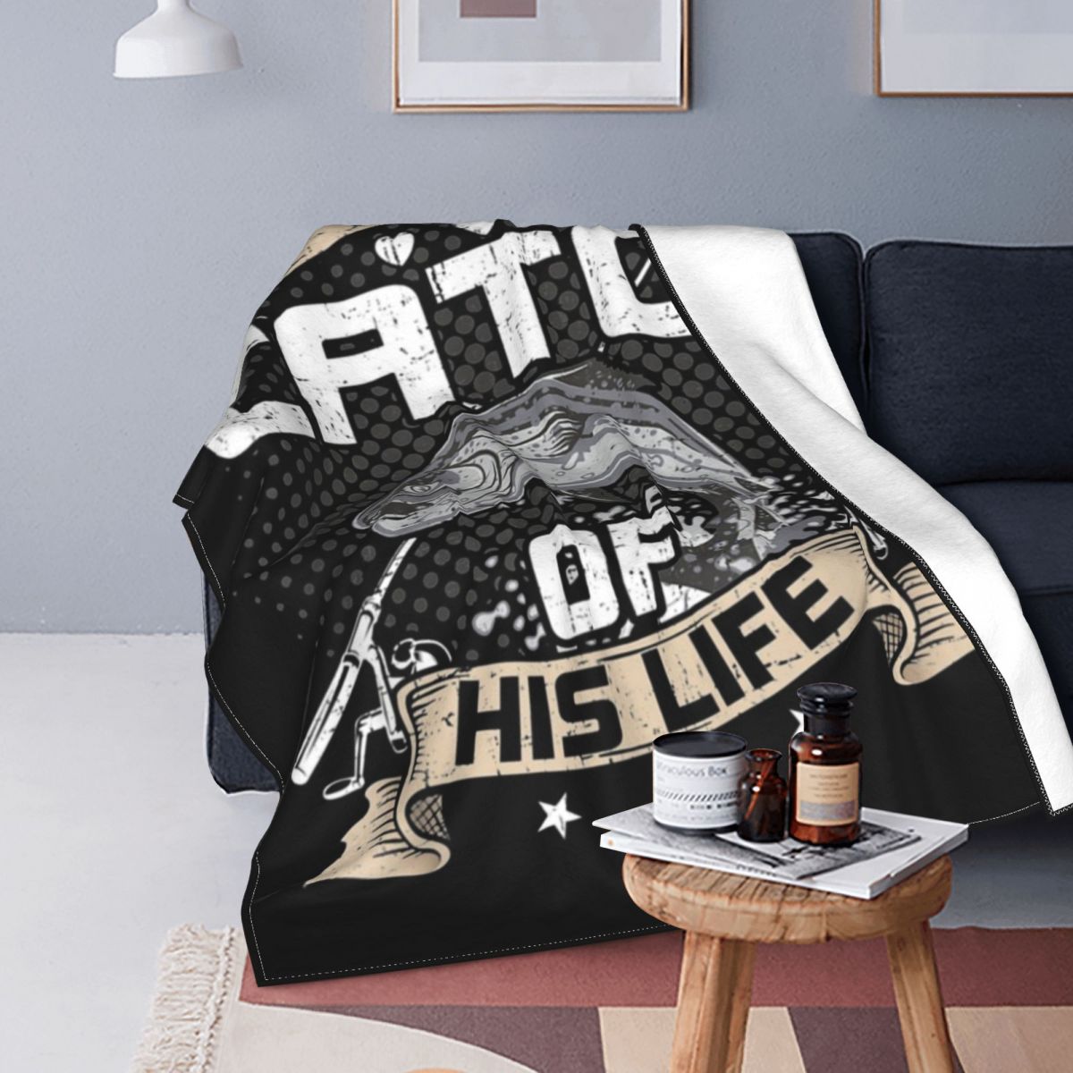 Beste Vangst Van Zijn Leven Hand Deken Vissen Super Zachte Mode Sprei Grote Fleece Fauteuil Deken: 2 / 120x150cm