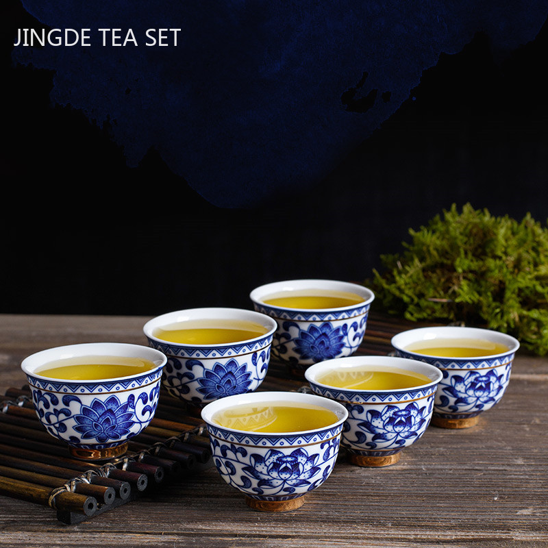 Service à thé en porcelaine bleu et blanc Antique, ensemble de théière et tasse chinois avec filtre en céramique,