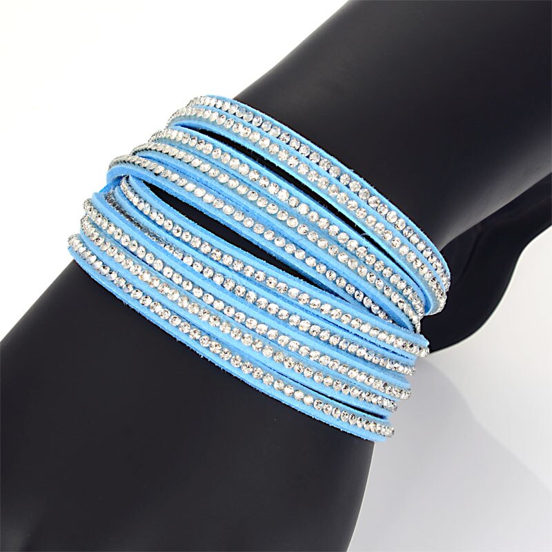 Miasol strass cristal daim velours cuir double wrap bracelets pour femme fête de mariage bijoux