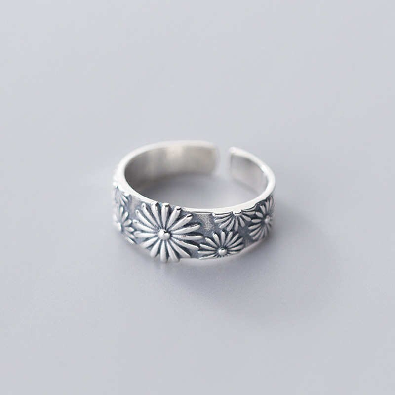 Inzatt real 925 sterling silber blumen-pflanzen-verstellbarer ring für damen party vintage feiner schmuck minimalistische accessoires