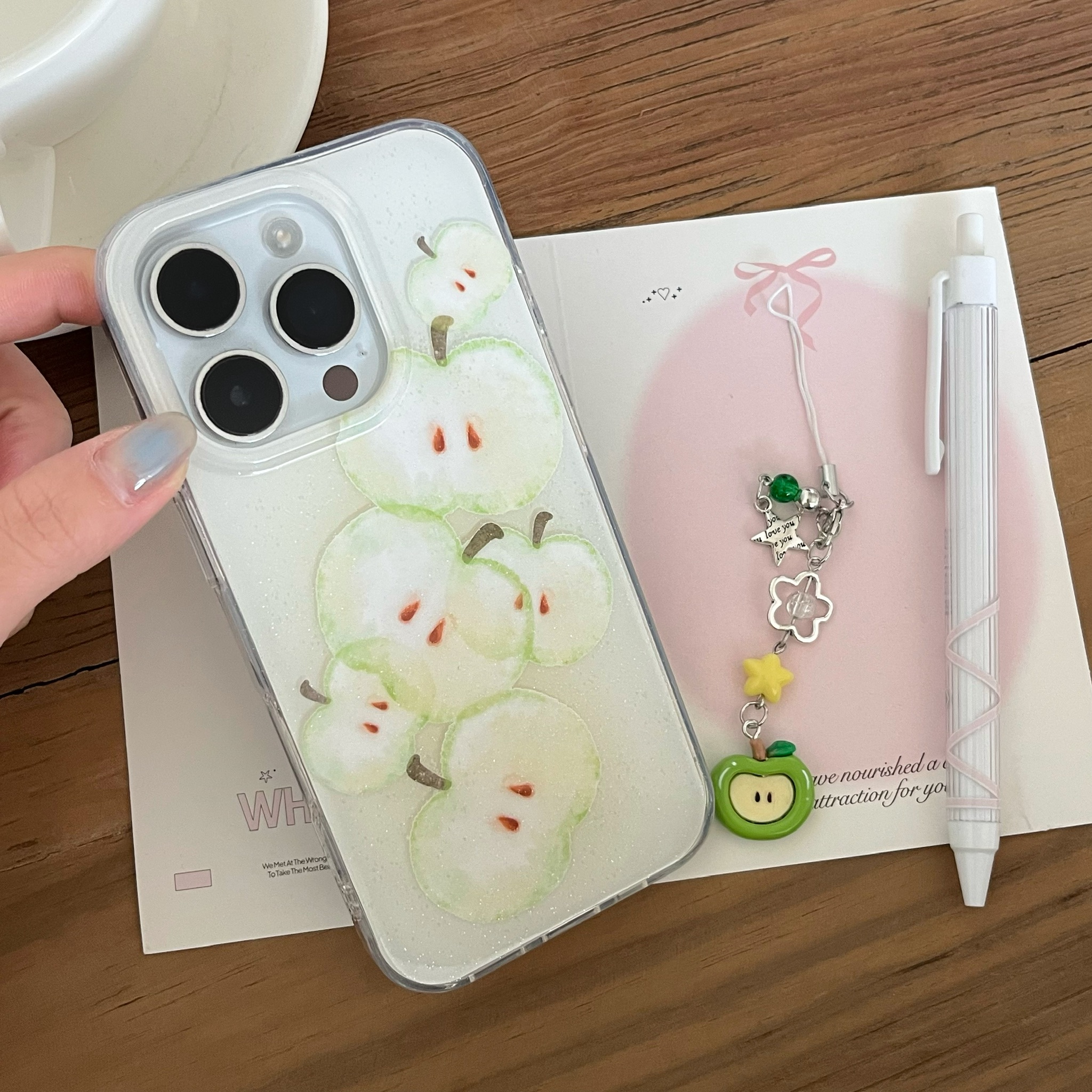 Custodia per telefono con ciondolo stella mela verde frutta fresca ins per iPhone 16 15 14 13 pro Max coperchio posteriore Funda