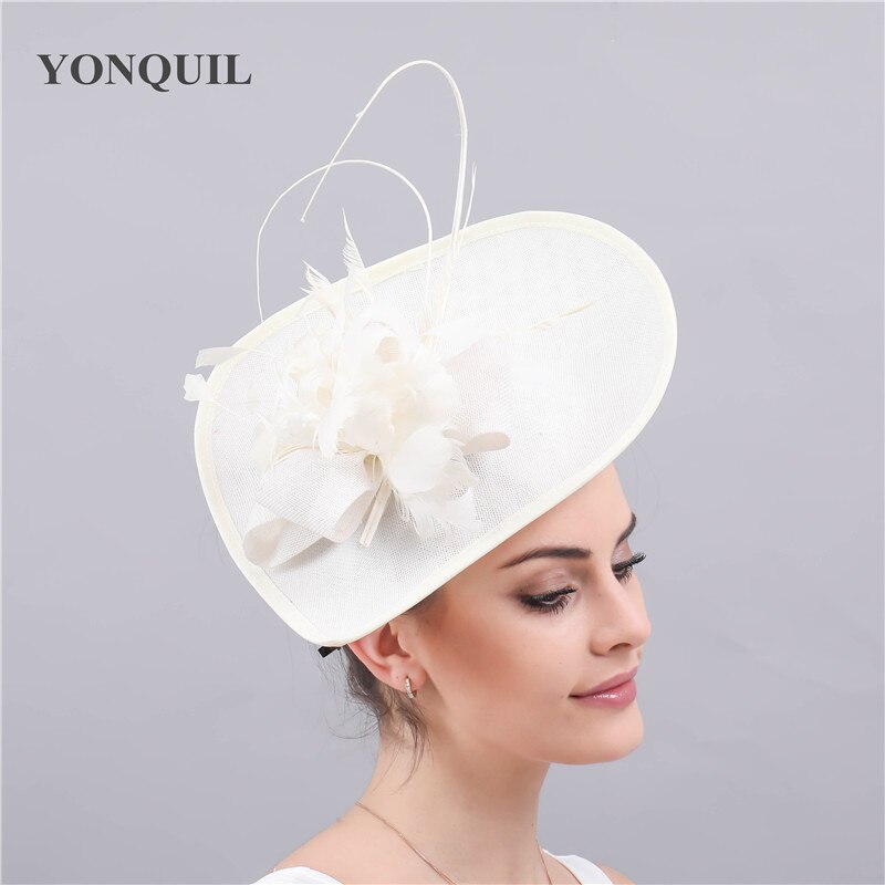 Chapeau de mariage de mariée rose vif chapeaux Banquet fascinators chapeau mariée mariage plume fleur coiffe de mariage cerceaux femmes chapeau