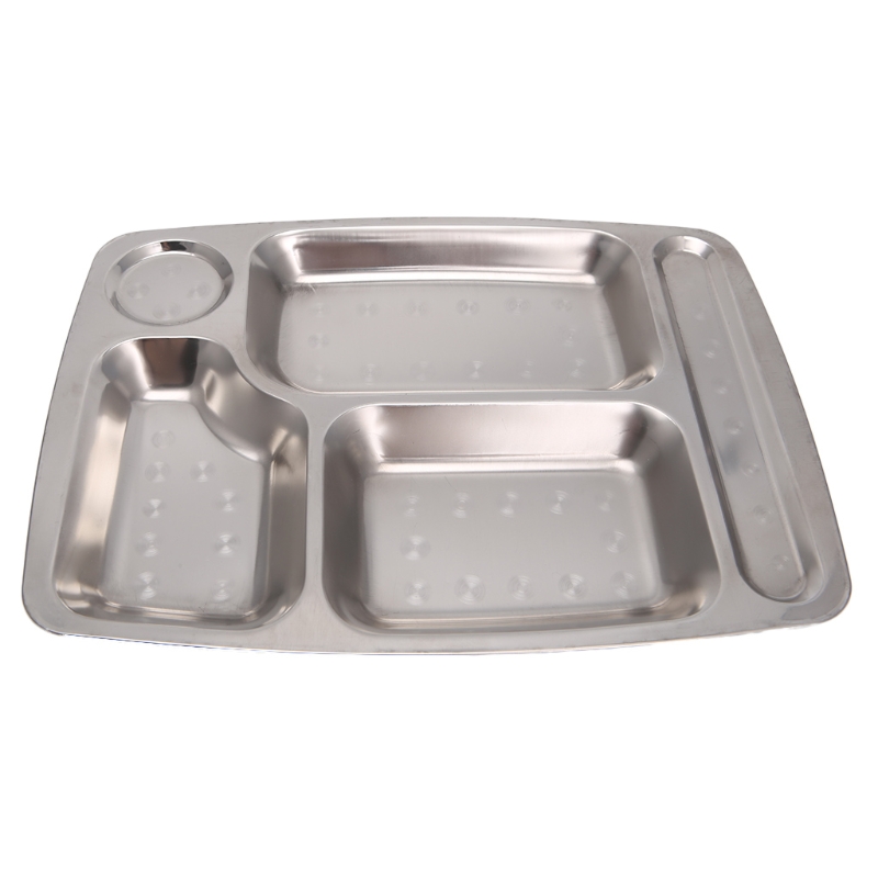 Stainless Steel Student tray Divided Dinner Tray Lunch Container Food Plate 4/5/6 Section