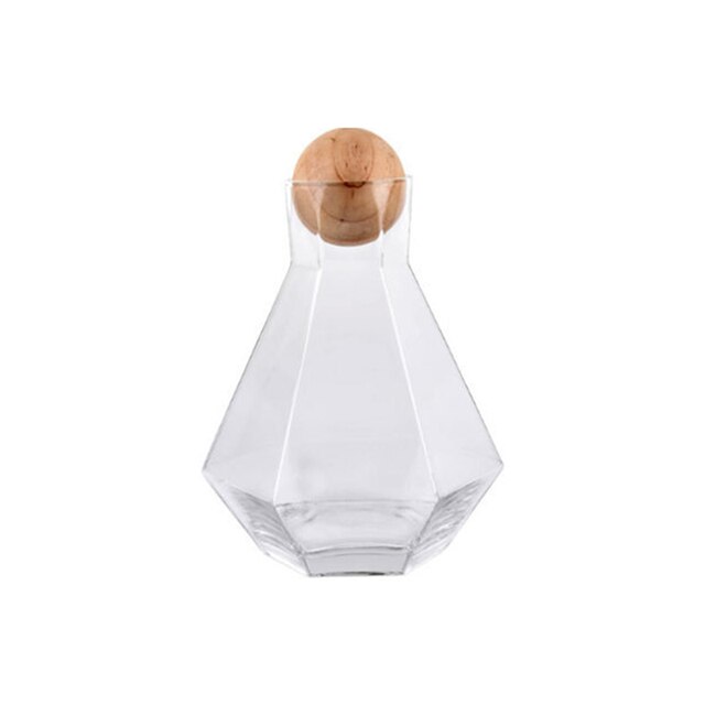 Juego de jarra de vidrio con tapa de madera para vino, whisky, cerveza, zumo, hervidores de agua potable, 1/5 piezas: Transparent Bottle