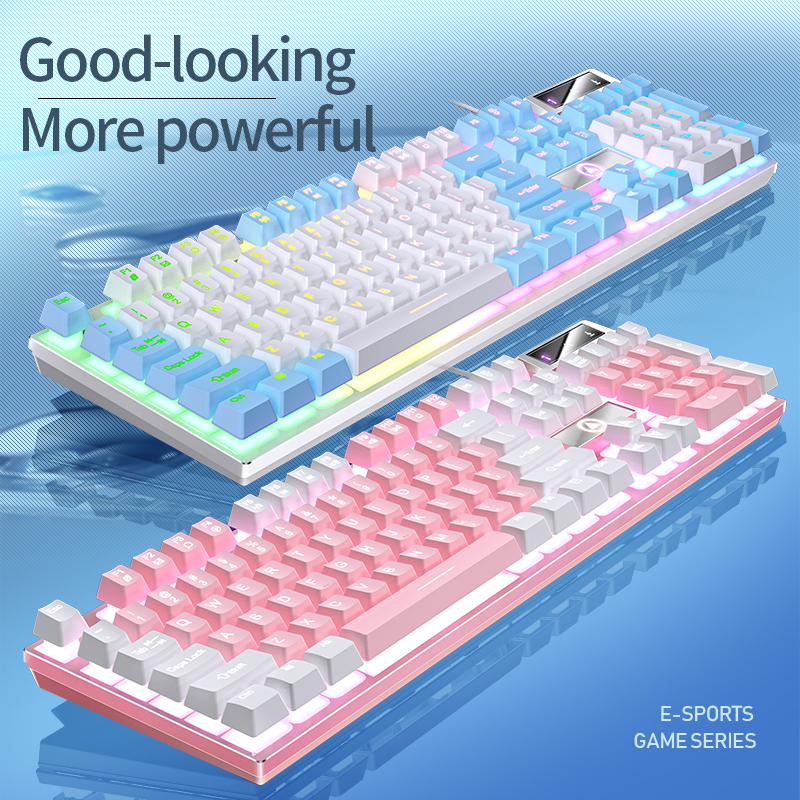 Two Color Keycaps Wired Gaming Keyboard Mechanical Feel Rainbow White Backlit Keyboard for PC Gamer Desktop Ergonomic Keyboard