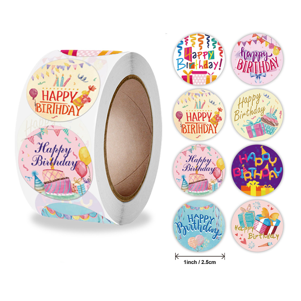 100-500pcs Happy Birthday stickers packaging Sealing Label DIY Party decoration Self-adhestive Handmade Stationery Sticker