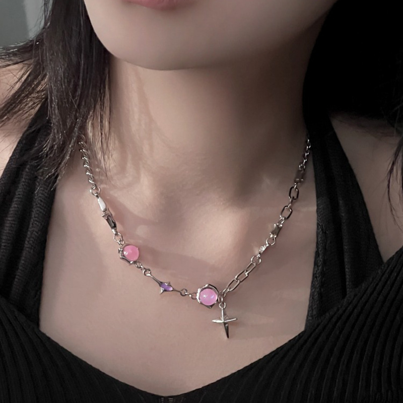 Ventfille Silver Color Opal Necklace for Women Girl Liquid Lava Star Irregular Jewelry 925 Stamp Birthday Dropshippping: Blue white zinc plated