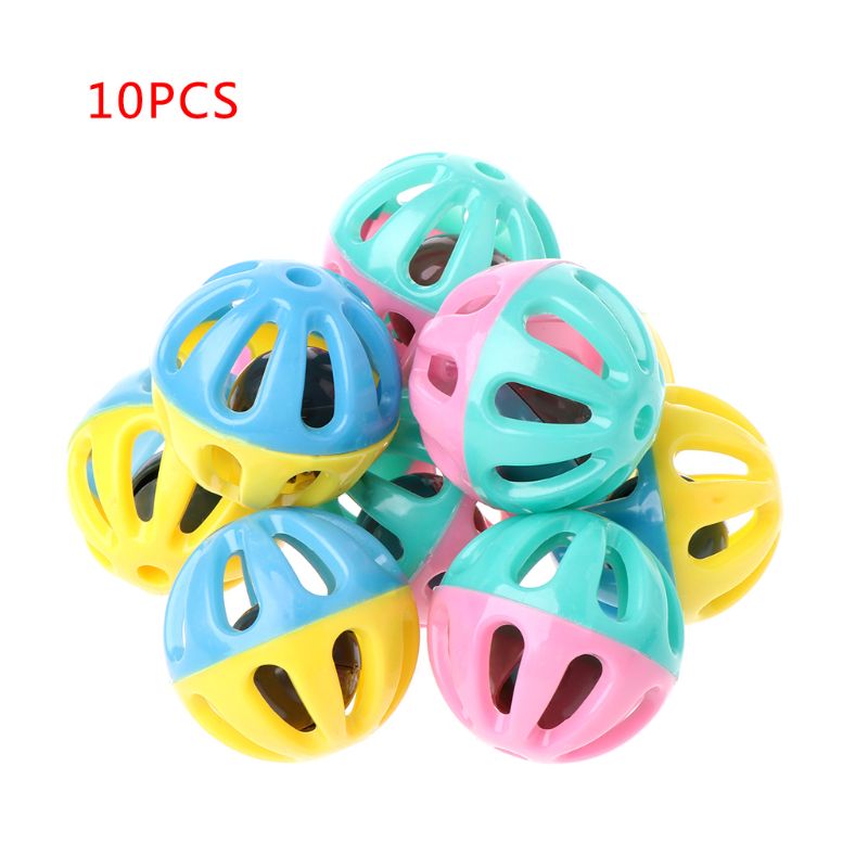 10 Uds juguete Hamster Chinchillas gatos perro redondo de plástico hueco doble Color campana bola Juguetes