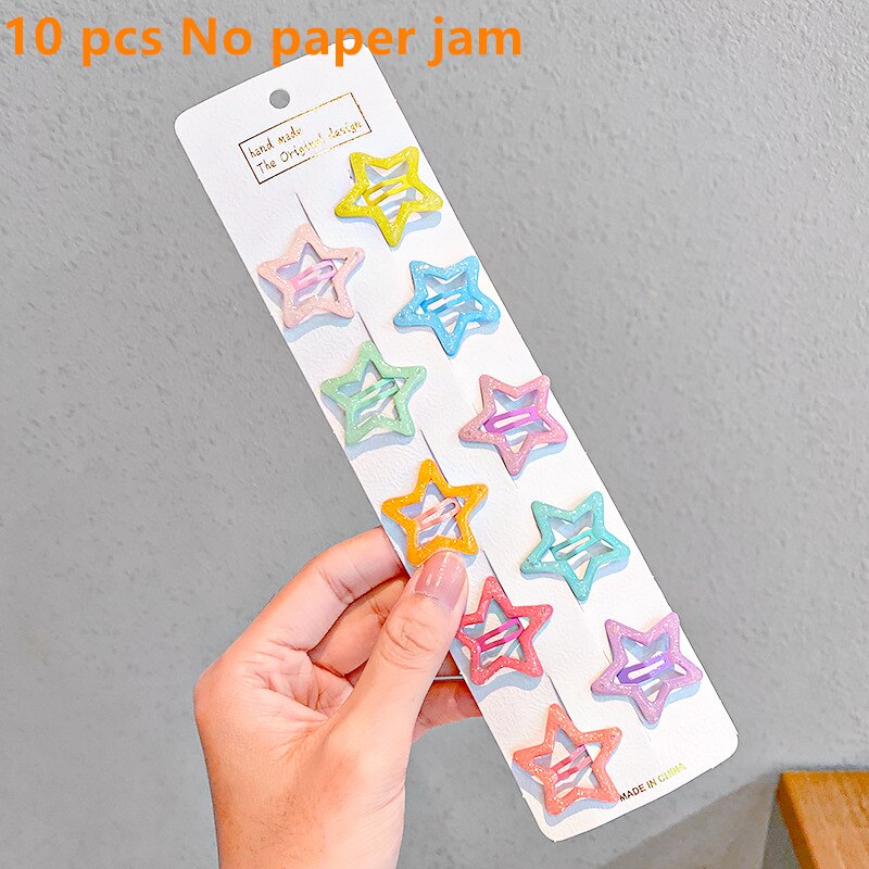 10/12pcs Cute Baby Girl Hair Clips Cartoon Snap Button Candy Color Star Shape Hair Clip Non-Slip Baby Clip Kids Accessories: 14