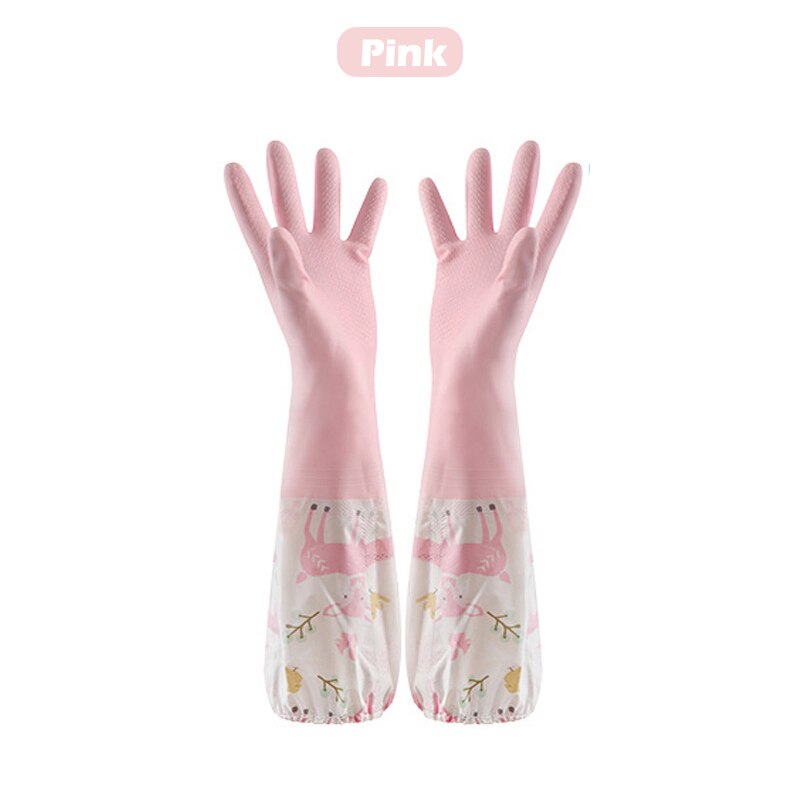 Gants de lavage de la vaisselle, monocouche, manche d'épissure domestique, étanches, en peluche, bande élastique, gants en caoutchouc: Pink / M