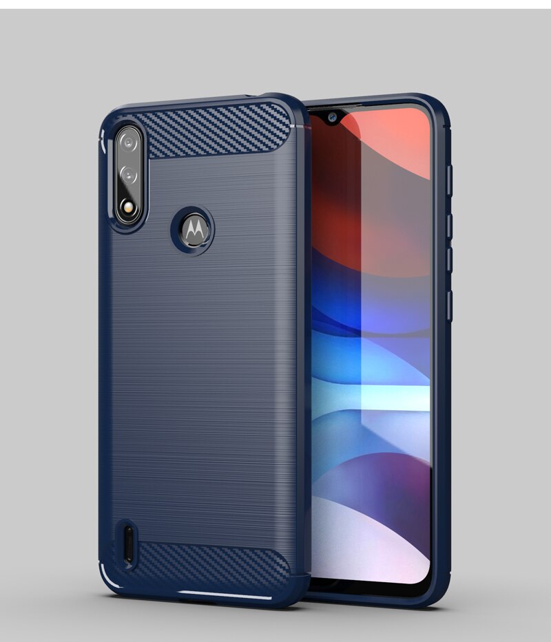 Para motorola moto e7i caso de energia de borracha silicone fibra de carbono capa para motorola e7i e7 caso de energia de volta para moto e7i: For Moto E7 Power / Blue