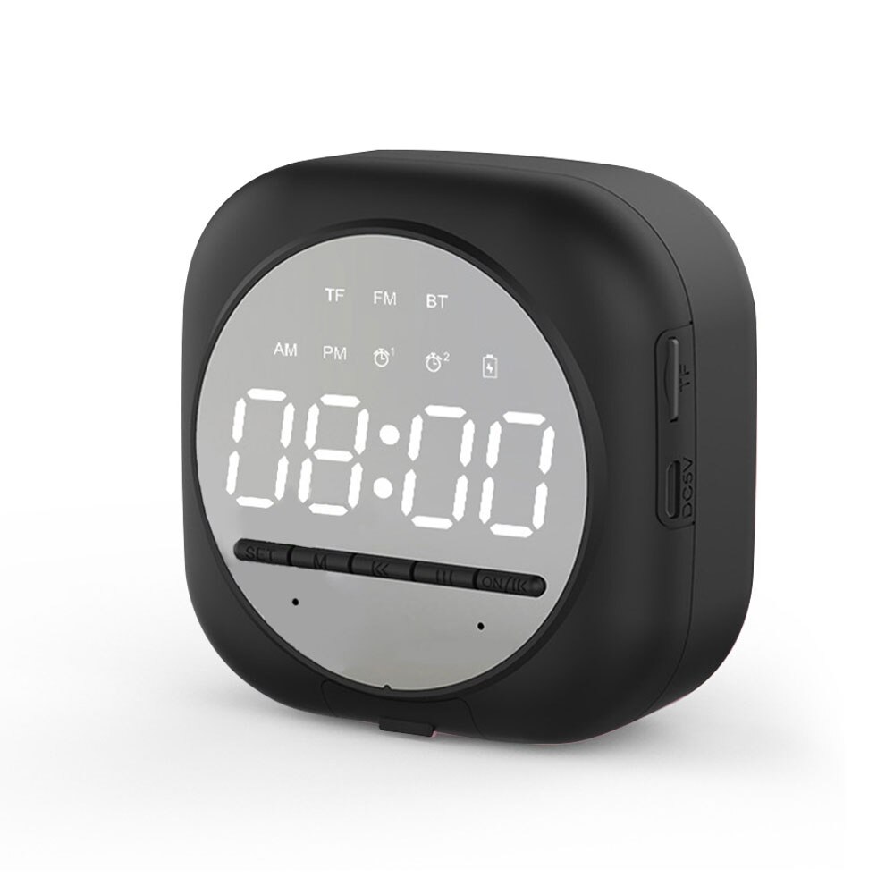 Multifunction Alarm Clock Bluetooth Speaker With FM Radio LED Snooze Wireless Subwoofer Music Player Table Clock Phone Stand: Black