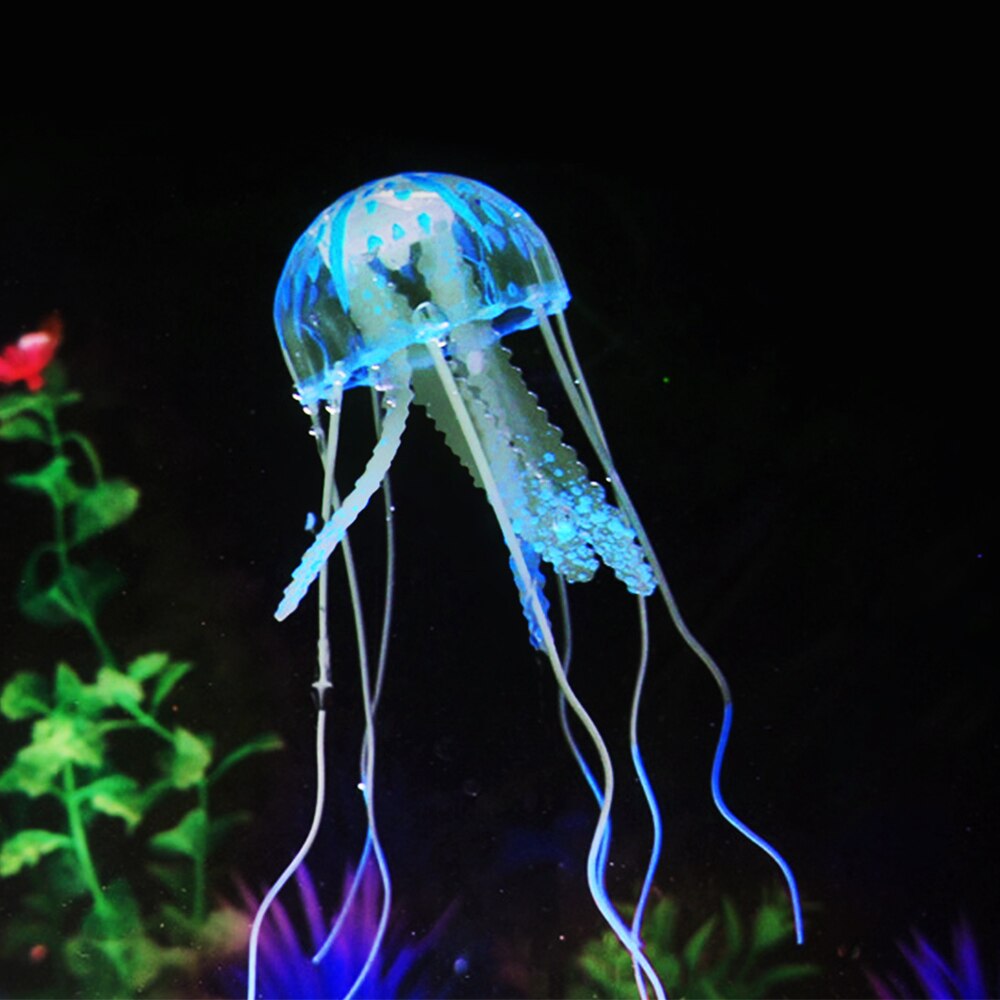 Glowing Effect Artificial Jellyfish Fish Tank Aquarium Decoration Mini Submarine Ornament Underwater Pet Decor: blue / 3pcs 5x15cm