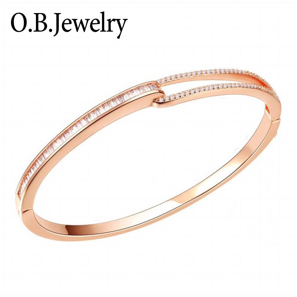 JIN&JU Rose Gold Bangle White AA Cubic Zircon Jewelry With Gold Plating Bracelets Bangles For Women: Design 2 Rose Gold