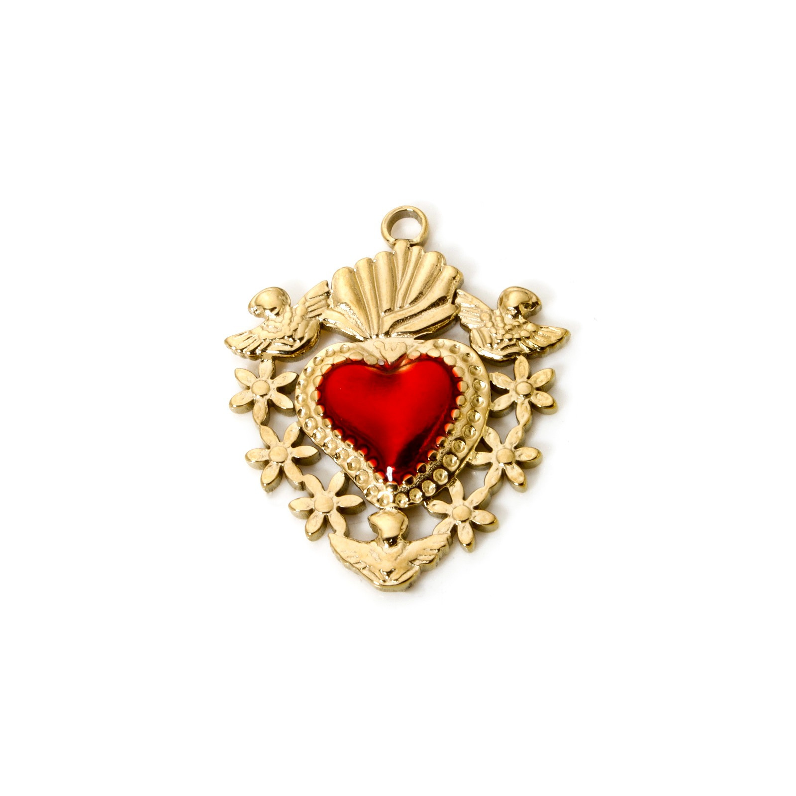 1 pieza de dijes de acero inoxidable 304, colgantes de corazón rojo chapados en oro de 14 quilates, colgantes de corazón Ex Voto para hacer joyería DIY, accesorios para collares: orange