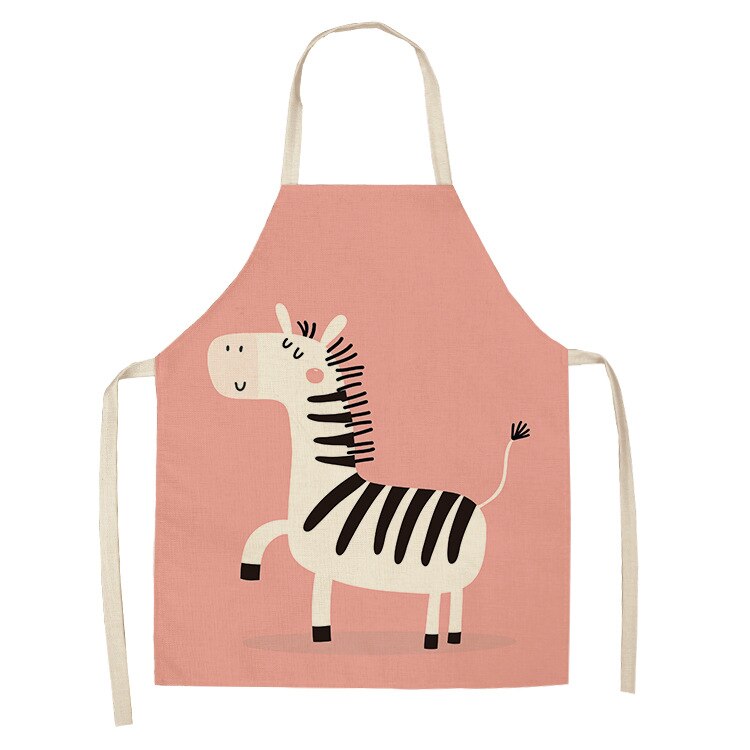 Kitchen Apron Cute Cartoon Zebra Printed Sleeveless Linen Aprons for Men Women Home Cleaning Tools: 4 / 47x38cm