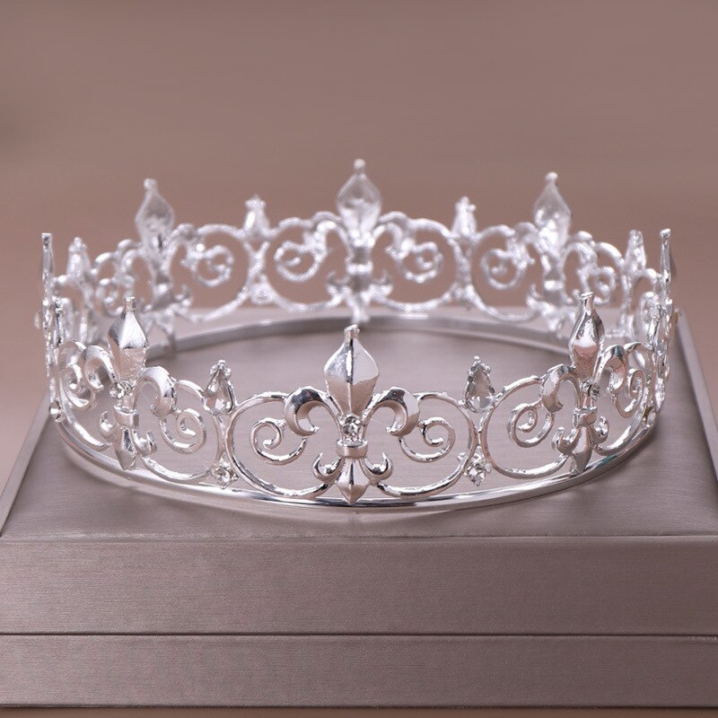 Vintage roi rond couronne diadème femmes goutte d'eau Zircon bandeau mariée cheveux accessoires hommes couronne mariage de noël: 3