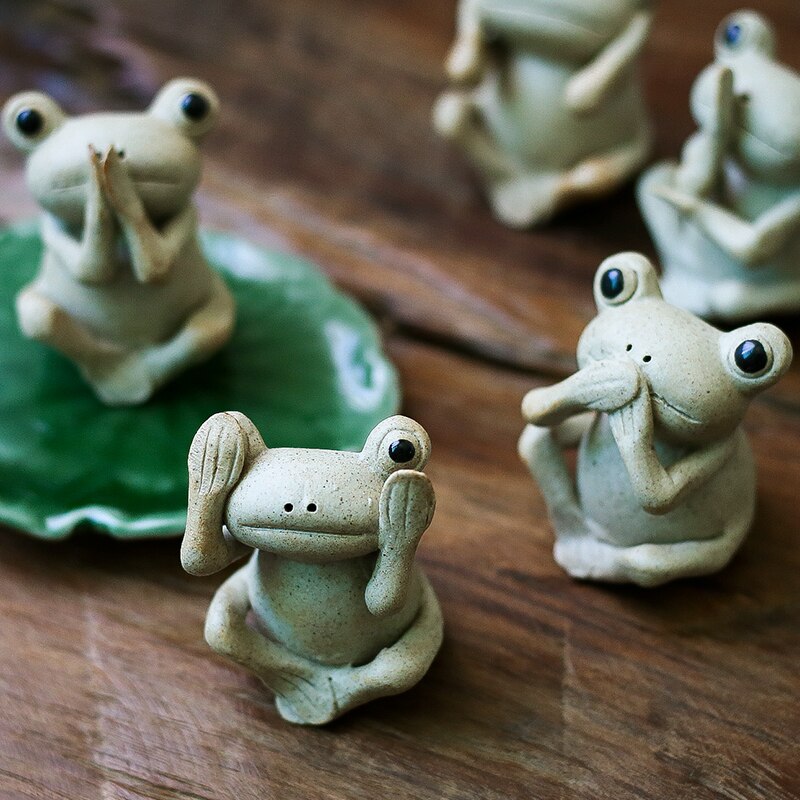 Décoration de la maison | Céramique brute, originale et créative, faite à la main, petite grenouille, décor de thé bouddha, série d'animaux familiers, décoration de thé