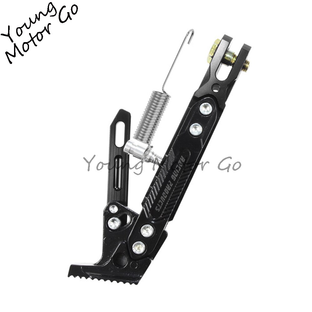 thumbnail image 2 of Munirater Adjustable CNC Metal Kickstand Foot – Black Aluminum Alloy, Universal Fit For Motorcycles (200mm Length) 2 of 6