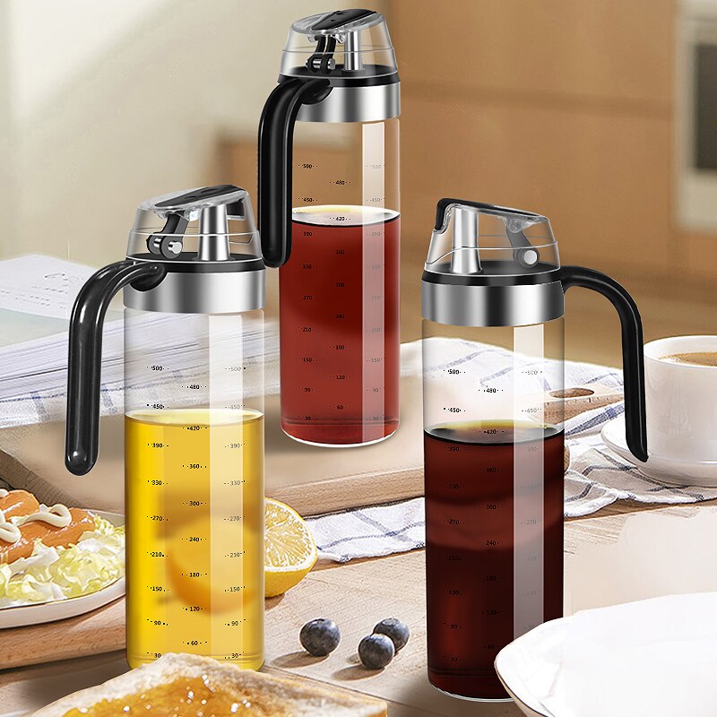 Olijfolie Dispenser Fles Auto Flip Cap Glas Met Schaal Stopper Lekvrij Non-Drip Uitloop Voor Koken Olie Fles keuken Gereedschap