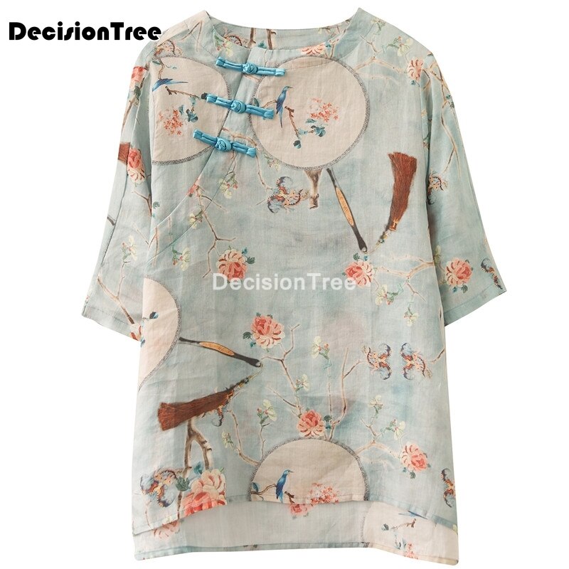 Tops hanfu top, camisa china de estilo chino, ropa tradicional china para mujer, cuello en v, tops tradicionales chinos holgados 2022