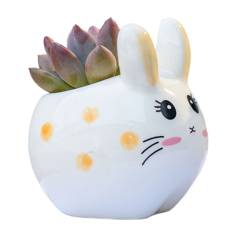 Petit pot de fleurs charnu en céramique, joli petit lapin, décoration de bureau, de bureau artisanaux