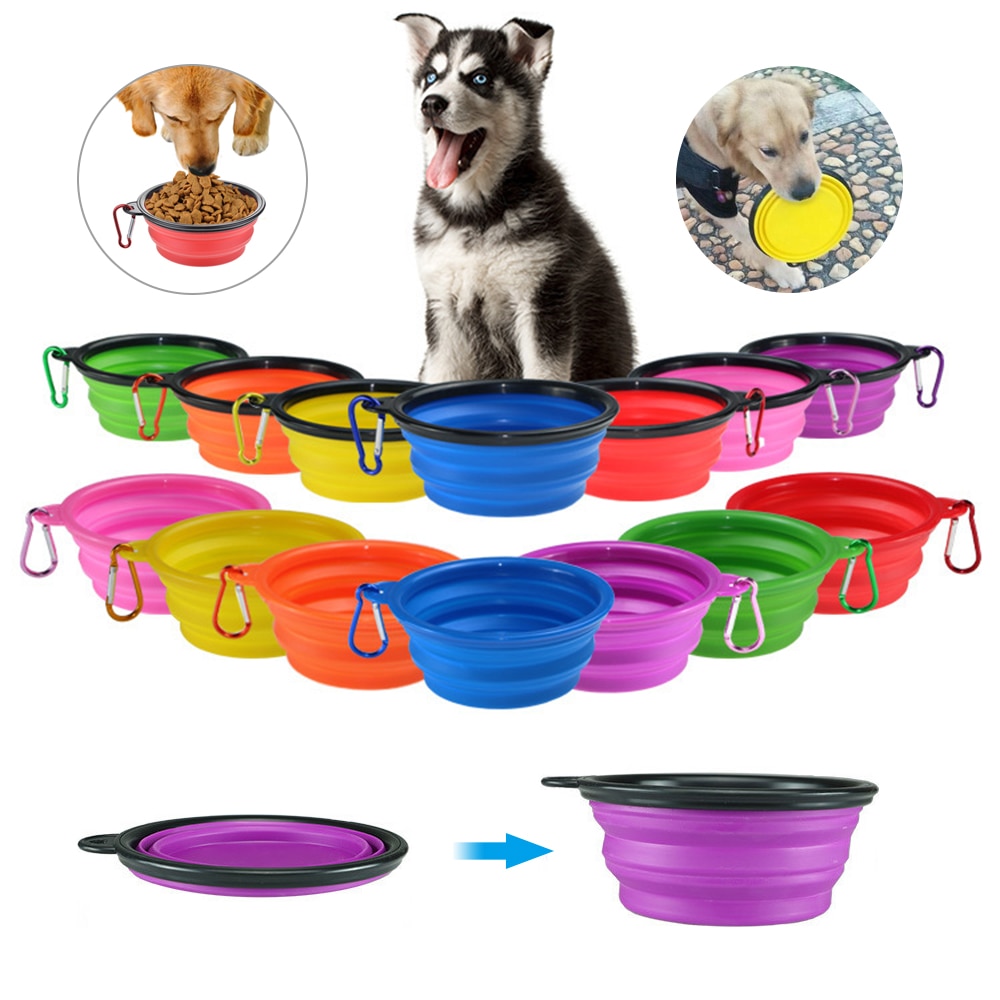 Pet Bowl Folding Silicone Travel Dog Bowls Outfit Feeder Walking Portable Water Bowl For Small Medium Dogs Cat Bowls Accessories