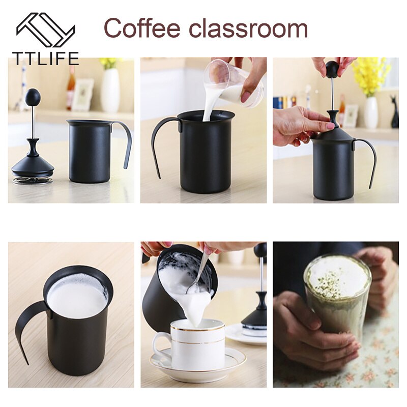 400/800Ml Handmatige Melkopschuimer Rvs Double Mesh Melk Creamer Foam Mesh Koffie Kannen Foamer Coffe Maker koffie Kopjes Set