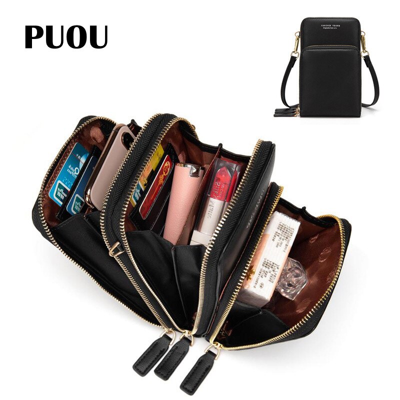 PUOU PU Leather Cellphone Purses Daily Use Card Holder Small Summer Shoulder Bag for Women Handbags