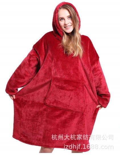 Winter Dikke Comfy TV Deken Sweatshirt Effen Warm Hooded Deken Volwassenen en Kinderen Fleece Gewogen Dekens voor Bedden Reizen: Rood