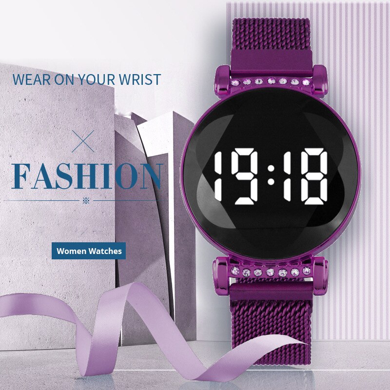 Luxe Touch Screen Led Vrouwen Magnetische Armband Horloges Goud Digitale Jurk Horloge Quartz Horloge Dames Klok Relogio Feminino